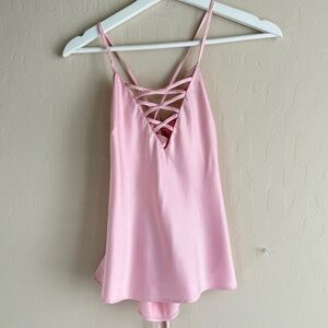 Frederick’s of Hollywood Pink Lace-Up Camisole Cami Soft Baby Pink
